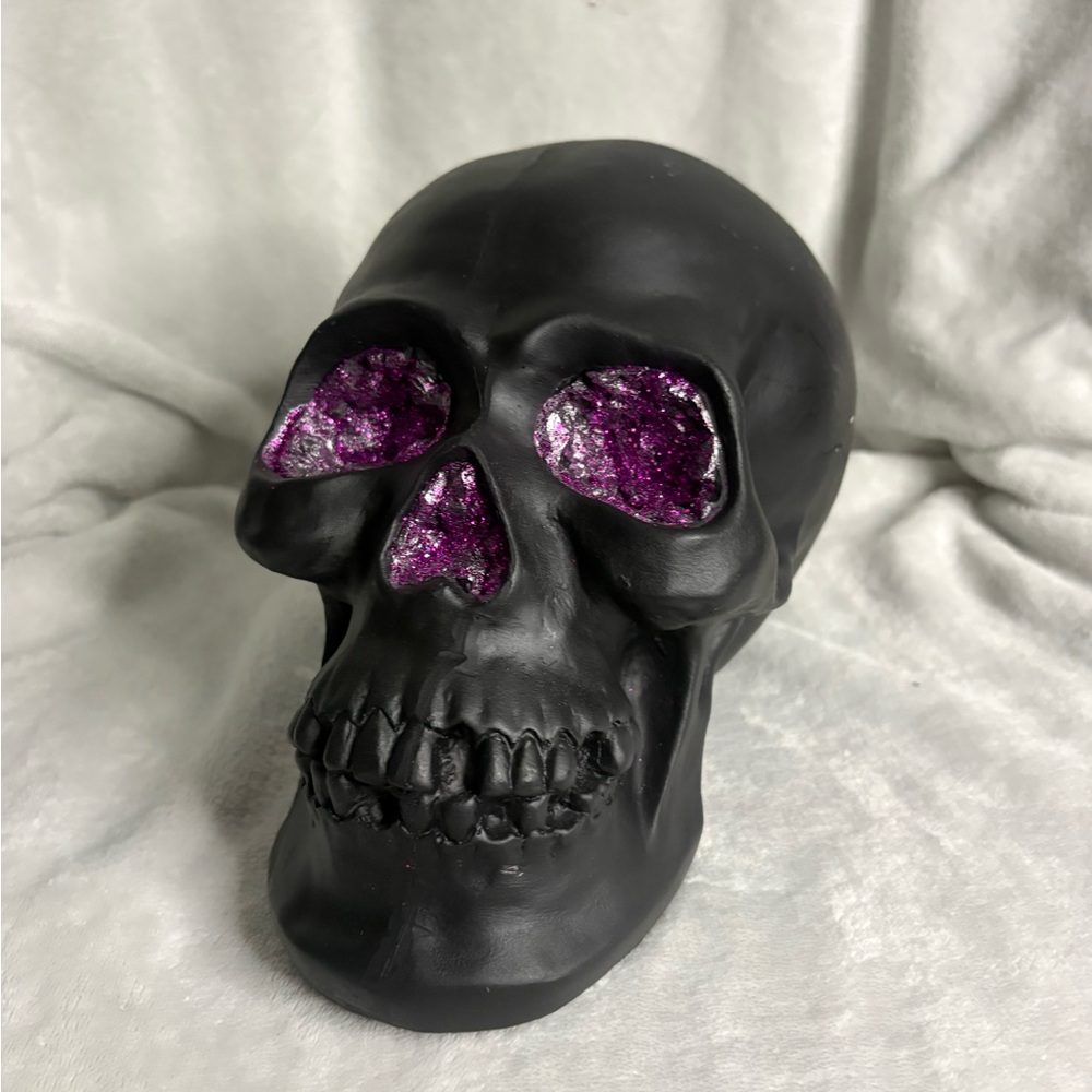 Geode Skull Figurine in black and purple